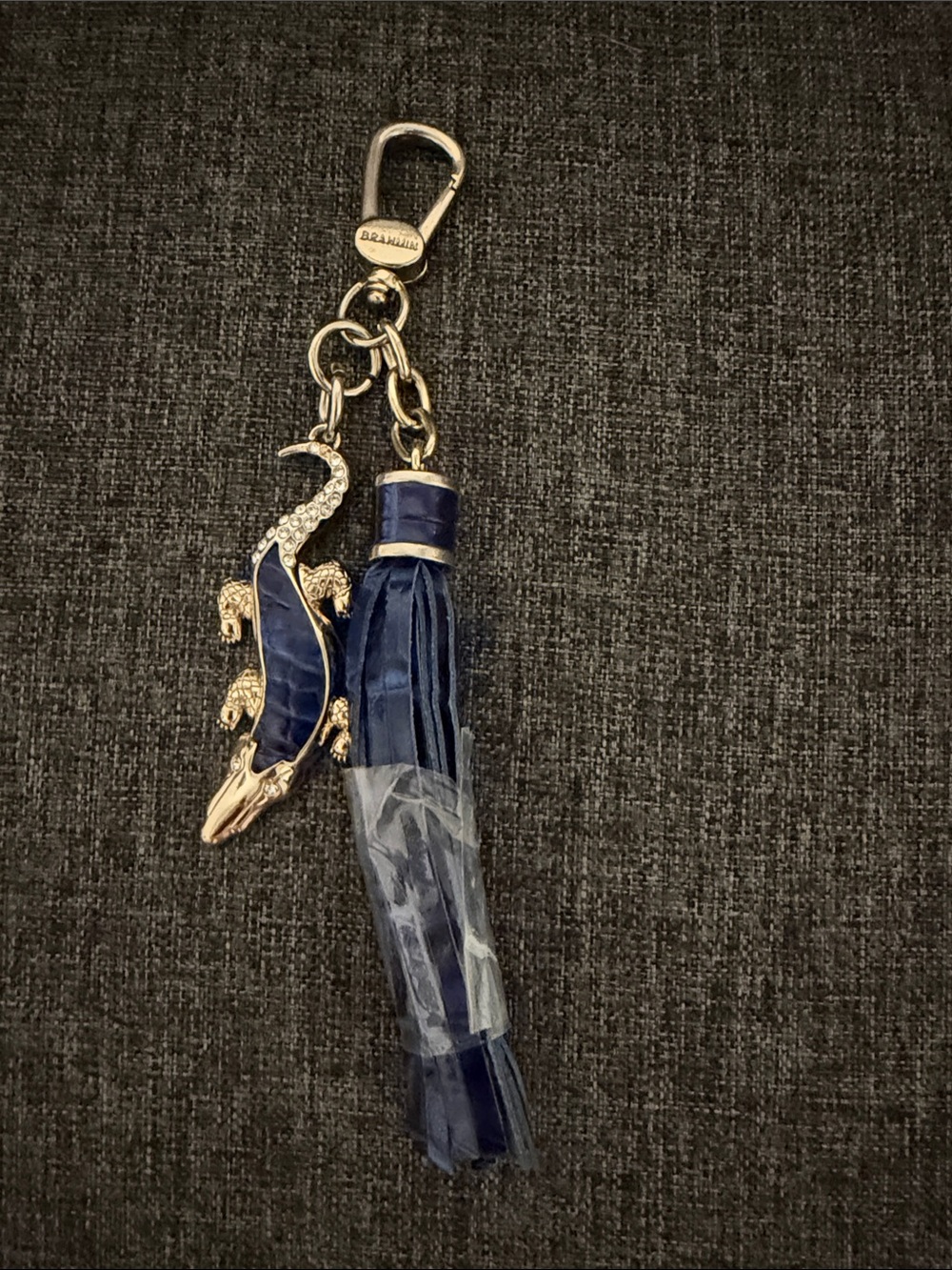 Brahmin Blue Alligator Tassel Keychain Charm with Gold Hardware